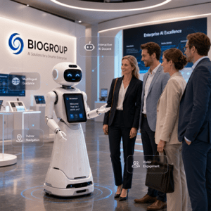 Autonomous AI robot for enterprise lobby reception, multilingual voice assistance and smart customer service